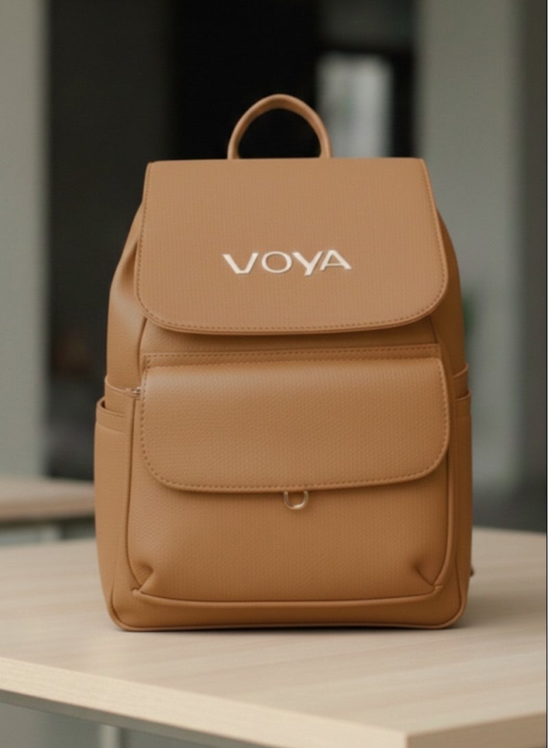 Voya Leather Backpack with  Durable Material, and Multiple Compartments - Havan - Image 1